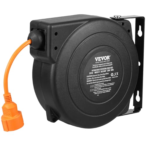 VEVOR Avvolgicavo di Prolunga Retrattile, 15m, 1600W con Protezione da Surriscaldamento Cavo di Alimentazione da 1m, Guscio in PP, Staffa Girevole a 180° per Montaggio a Soffitto o a Parete VEVOR Avvolgicavo di Prolunga Retrattile, 15m, 1600W con Protezione da Surriscaldamento Cavo di Alimentazione da 1m, Guscio in PP, Staffa Girevole a 180° per Montaggio a Soffitto o a Parete