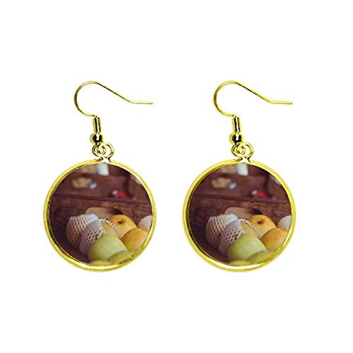 Pendientes de gota dorados con diseño de frutas de clima templado para mujer