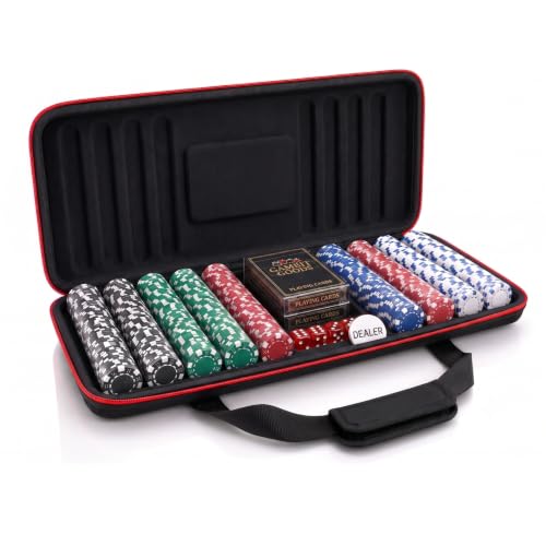 Image of Adult Casino Style 500 Chips /Pcs Poker Chips Set with A Unbreakable Aluminum Finish Case, 2 Decks of Card Game, 5 Dice, 1 Dealer Button for Kids(Classic Multiplayer Game)