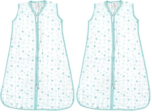 Image of Luvable Friends Unisex Baby Sleeveless Muslin Cotton Sleeping Bag, Sack, Blanket, Stars Muslin, 0-6 Months (Pack of 2)