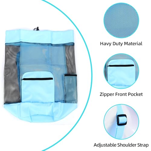 Beach toy bag，mesh backpack for beach,Shell Collecting Bag Shelling Tools,Beach Must Haves Sand Box Toys Seashell Bags，Waterproof Swim Mesh Beach Bag(1pcs Pink+1pcs Blue)4