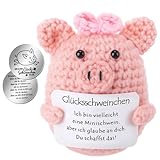 Xialvyu Pocket Hug Glücksschweinchen, Kreative Strickwolle Minischwein Puppe mit Kleine Umarmung Glücksbringer, Mutmachergeschenk Gute Besserung, Einschulung Geschenk für Freunde Kollegen Familie