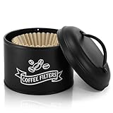 Peohud Coffee Filter Holder, Large Capacity Filter Storage Container with Lid, Black Vintage Filter Dispenser Basket for Coffee Bar, Counter
