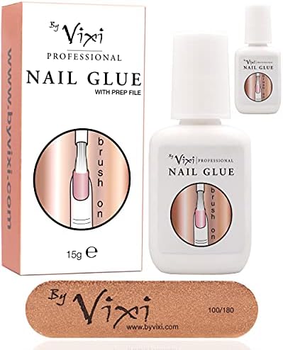 – 15ml x2 By Vixi EXTRA STRONG BRUSH-ON NAIL GLUE for False Nails, Press Ons, Tips & Acrylics, Quick Dry, Super Strong Nail Bond Adhesive for Mess Free Press-On Fake Nails – Salon Strength, Long Lasting