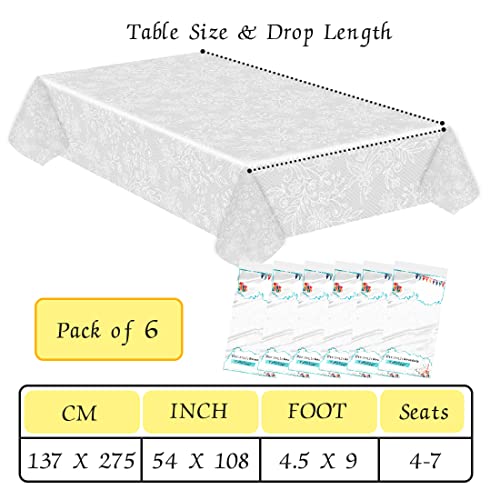 Image of SietDESEO 6 Pack Plastic Lace Tablecloth 54 X 108 Waterproof Disposable Lace Table Cover for Wedding Party Birthday Camping Bridal Shower Paper Tablecloth