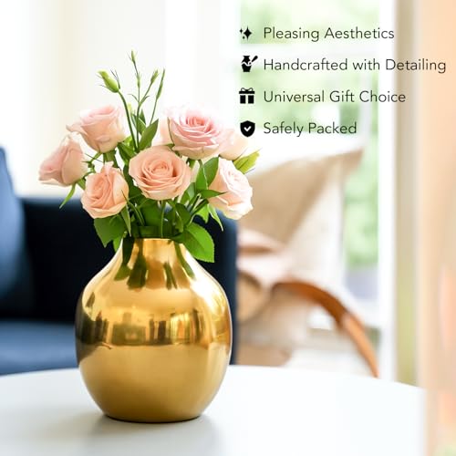 Image of Nostrae by Ekhasa Unbreakable Metallic Flower Vase for Home Decor | Aesthetic Flower Vase with Rubber Pad Base for Living Room | Decorative Metal Vase Gift for Wedding, Housewarming