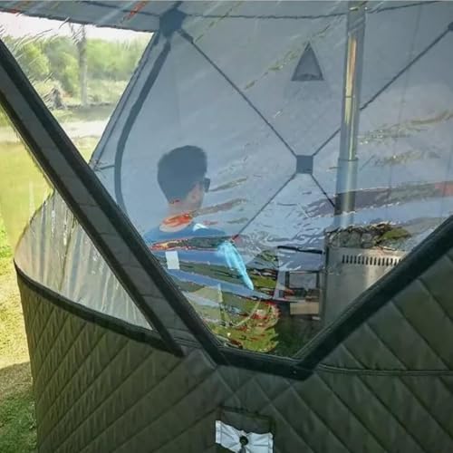 Outdoor Saunazelt - Isoliertes Allwetter-Angelzelt für 4 Personen mit Schornstein, stabil und Panorama, einfach aufzubauen für Camping und Schneefischen