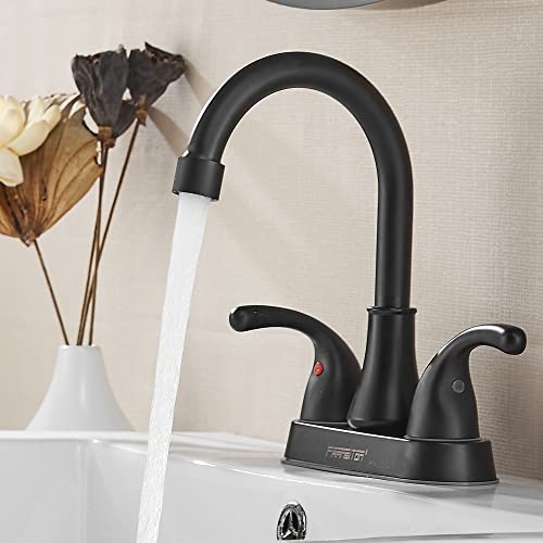 Fransiton 4 Inch 2 Handle Bathroom Sink Faucet Lead-Free Matte Black Bath Sink Faucet With Pop-Up Drain Stopper And Supply Hoses #TOP5