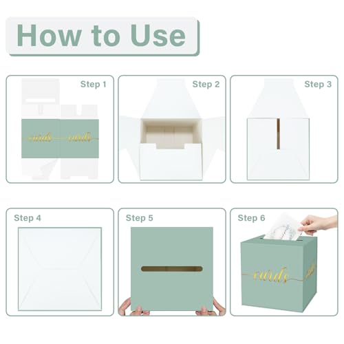 Image of 1 Pack Sage Green and Gold Foil Card Box for Party, 8.7 inch Sage Green Gift Card Box Money Box for Birthday, Wedding, Baby Shower, Retirement, Anniversary, Bridal Shower, Raffle Ticket