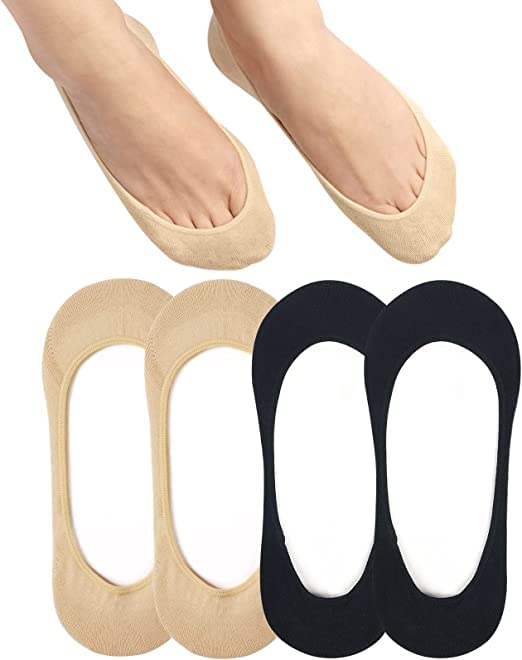 No Show Socks Women for Flats 4 Pack Non Slip Invisible Ultra Low Cut Socks_Black/Beige-image-44