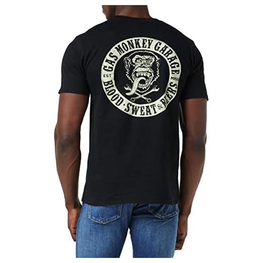 Gas Monkey Emblema GMG Camiseta-Camisa, Negro (Black Blk), L para Hombre