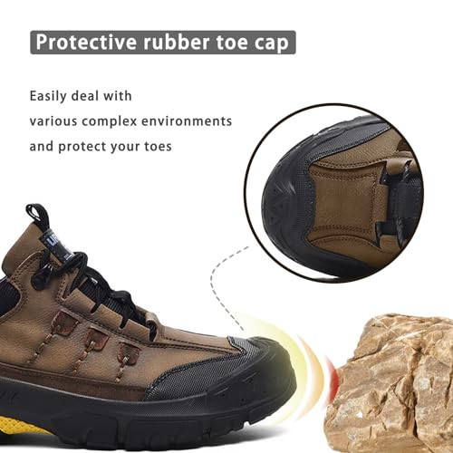 Men's Waterproof Hiking Shoes Leather Casual Outdoor Low Walking Trekking Shoes for Men Khaki 9.54