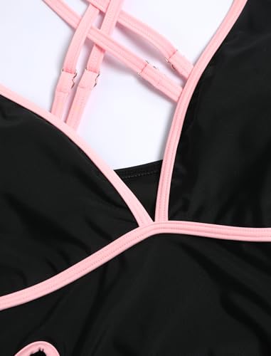 Image of ZAFUL Women's Petal Cut Out One Piece Swimsuit Colorblock V Neck Dual Straps Crisscross Backless Bathing Suit