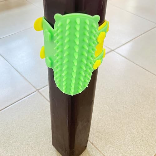 Image of 4 Pcs Cat Self Groomer Brush - Adjustable Silicone Pet Grooming & Massage Tool Face Itch Relief Scratching Hair Scrubber Table Leg Dual Strap Design for Cats & Dogs (Green /Yellow)