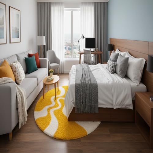 Image of Vintage Threads (Yellow 3D 4x4 Ft Shaggy Carpet for Living Room & Bedroom | Ultra Soft Plush Long Pile Rug | Thick Fluffy 3D Modern Floor Carpet | Cozy Luxury Home Decor Rug