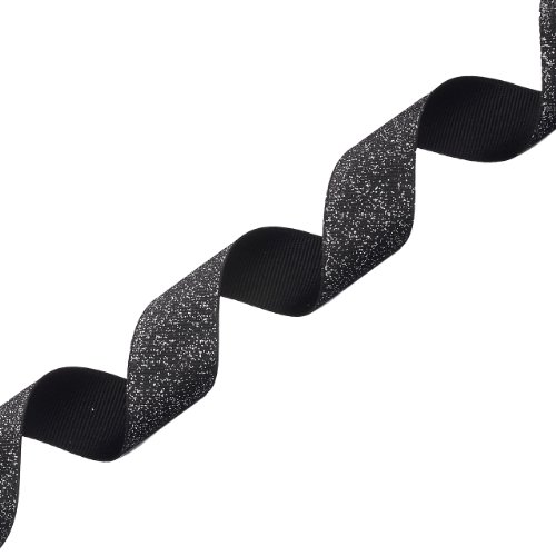 Morex Ribbon Dazzle Glitter Grosgrain Ribbon, 7/8-Inch by 20-Yard, Black/Silver