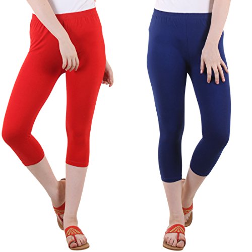Image of DIAZ Women Cotton Stretchable Capri | Slim /Regular Fit | Breathable Yoga, Gym & Lounge Wear | High-Waist Stretchable 3 /4 Length Leggings with Wide Waistband - Pack of 2