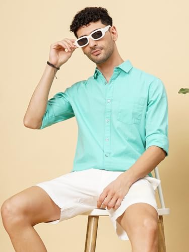 Image of The Indian Garage Co Men Slim Fit Solid Full Sleeves Cutaway Collar Casual Shirt