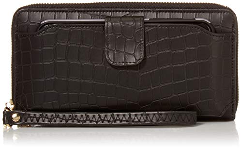Amazon Essentials Women Wristlet Wallet with Cell Phone Holder Zip Around Wallet PU (Croco Black)