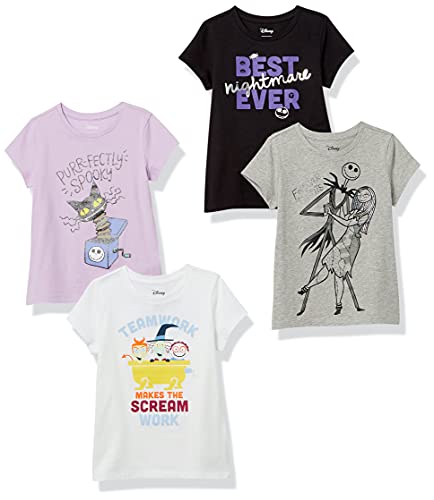 Image of Amazon Essentials Disney | Marvel | Star Wars | Frozen | Princess Girls and Toddlers' Short-Sleeve T-Shirts Clothing, Pack of 4