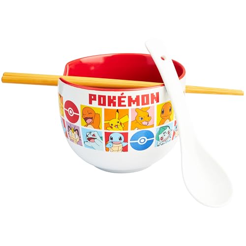 Get Trend Pokemon Bol Ramen 600ml con Palillos y Cuchara, Juego 3 Piezas Cuencos Ceramica Japonés para Sopa Fideos Noodles, Vajilla Hogar y Cocina (Multi Pokemon)