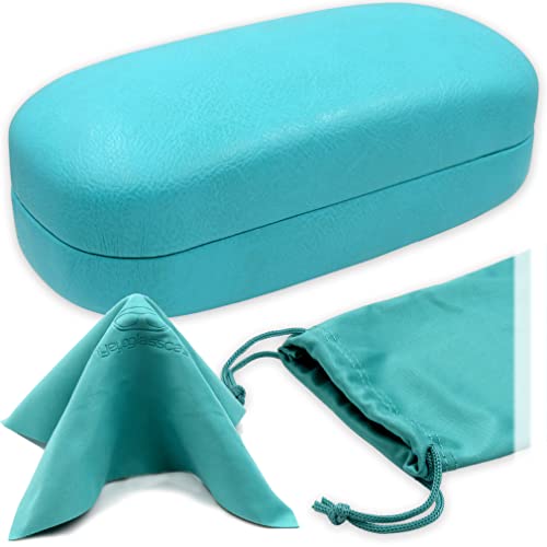 Image of MyEyeglassCase Extra Large Hard Shell Sunglasses Case for Large Rectangular Frames, Eyeglass Case with Pouch & Cloth