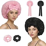 2 Stück Satin Seidenhaube zum Schlafen in Seidenoptik, Verstellbare Haarhaube für die Nacht für Lockiges und Lange Haare, Bonnet Sleep Cap, Bonnet Seide Schwarz und Rosa