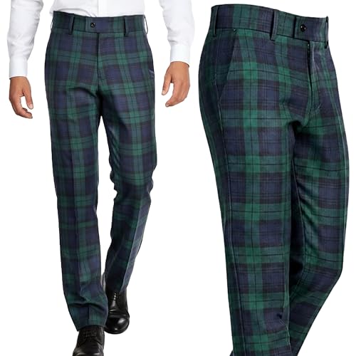 BRAW CLANS TARTANS Tartan Trousers for Men Regular fit Expandable Waist Plaid Check - Formal Casual - Scottish Black Watch Tartan Pants for All Season Wedding Golf - Christmas