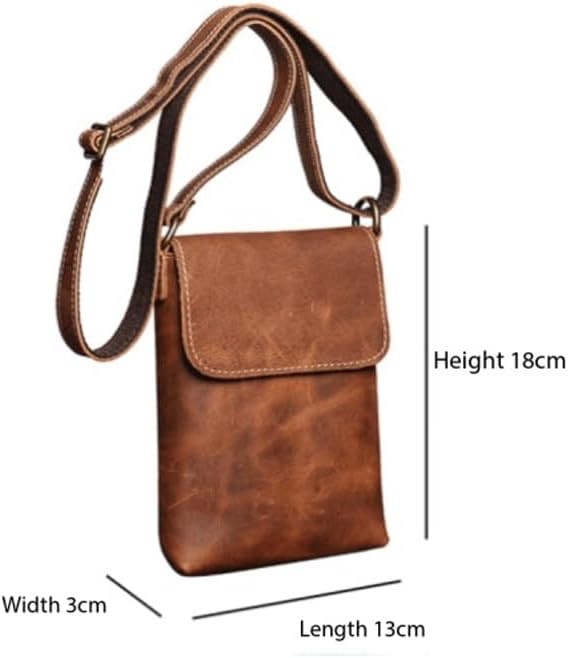 Men's Genuine Leather Crossbody Backpack Small Shoulder Bag for Mobile Phone