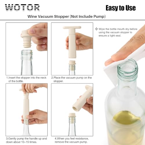 Image of WOTOR Wine Stoppers Vacuum, Silicone Wine Saver & Preserver, 12 Pcs (Cream) | Reusable Bottle Sealer Keeps Fresh