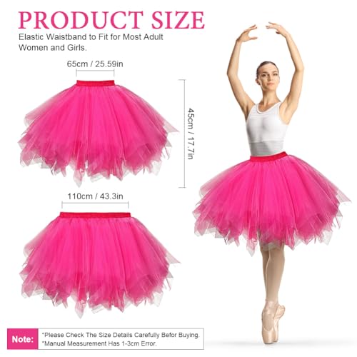 AUYAO Damen Tutu Klassisch Rock, Ballett Tüllrock Petticoat Unterrock, Tütü Röcke, 50er Ballet Elastisch Tanzrock Tanzkleid Ballkleid Kurz Retro Party Kostüme Tanzen (Rose Rot)