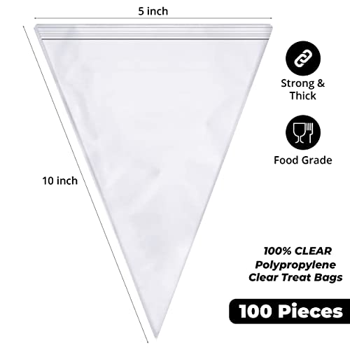 Halloween Treats Cone Shape Triangle Treat Favor Party Bags With Zipper For Candy, Popcorn, Goodies, Sweets, Chocolate, Gifts & Birthday Party Favorites [Pack Of 100] (5" X 10") #TOP1