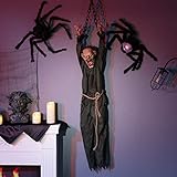 HollyHOME Animated Hanging Zombie Halloween Decoration with Glowing Eyes, Creepy Sound and Shaking Body Halloween Decorations Outdoor Scary Haunted House Prop Decor 60 Inch