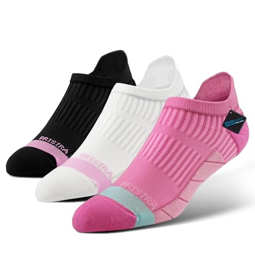 BRISIRA Coolmax Bamboo Viscose Women Compression Running Socks 3 Pairs Low Cut Ankle Athletic Anti Odor&Blister Cushioned