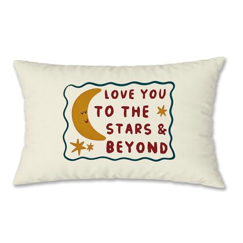 GWATCSM Moon and Stars Nursery Kids Pillow Cover 12x20, Toddler Room Decor, Love You to the Stars & Beyond Decorative Pillow Cover Pillowcase for Kids Room Bedroom Nursery Playroom