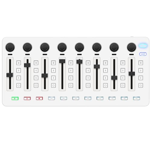 M-WAVE Wireless MIDI Controller Mixer, Bluetooth Portable USB MIDI Controller Mixer with 8 assignable control actuators, 8 Knobs, Rechargeable battery. Integration with Popular DAWs (White Mixer)