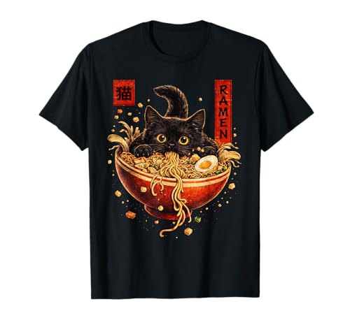 Cat Ramen Kitten Japanese Art Funny Anime Graphic Tee Kawaii T-Shirt
