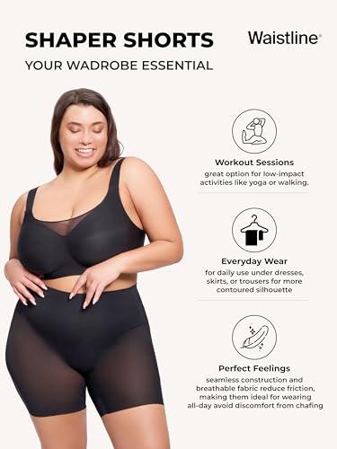 WAISTLINE Anti-Chafing Compression Shorts - Seamless High Waisted Shapewear - Women Tummy Control Shorts Under Dress