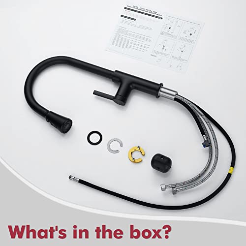 Lavatrum Kitchen Faucet With Pull Down Sprayer Matte Black, 17 Inches Extended Body Single Handle High Arc Kitchen Sink Faucet With 3-Function Sprayer, Faucet For Kitchen Sink, Grifos De Cocina #TOP7