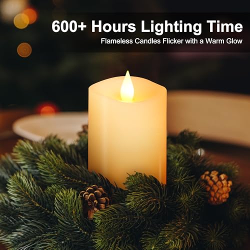 Image of 1PCS, 3 x 5 inches Flameless Candle with Remote Control, 3D Flickering Wick, Real Wax, Battery Candles,with Timer,Battery Powered Candles,for Holiday Home Decor,Ivory