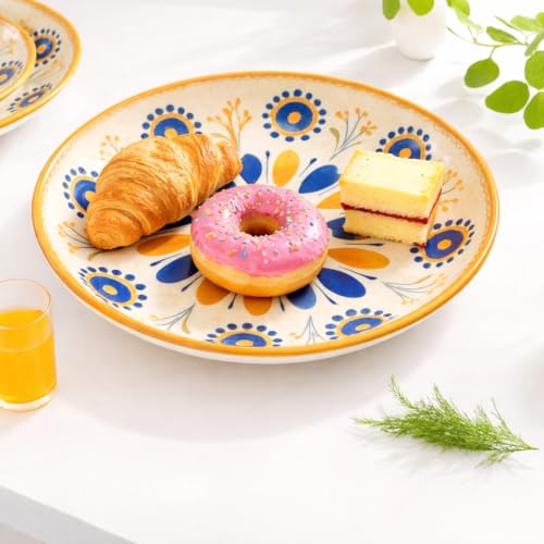 Image of 6-Piece Ceramic Dinner Set, 2 Plates & 4 Bowls, Microwave Safe, Dishwasher Safe, Floral Dinnerware (Ethnic Floral Multicolor, 2 Plate & 4 Bowl Set)