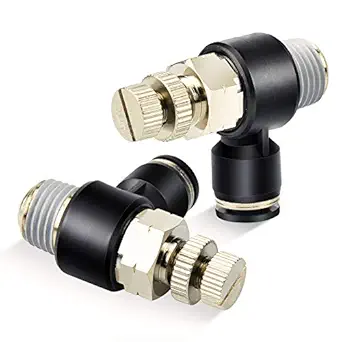 Tailonz Pneumatic 3 Pack SL-1/4-N3 Push to Connect Air Line Fitting Air Flow Control Valve 1/4 Inch od 3/8 Inch Npt Elbow 90 Degree Air Speed Control Valve Fitting