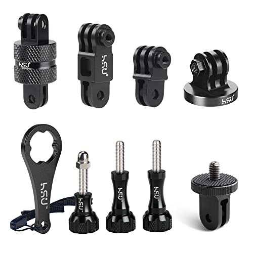 HSU All Aluminum Alloy Basic Adapter Grab Bag for GoPro, Including 1/4 inch 20 Tripod Mount, Rotation Camera Mount, Adjust Arm, Thumbscrew and Wrench(9 Pcs)