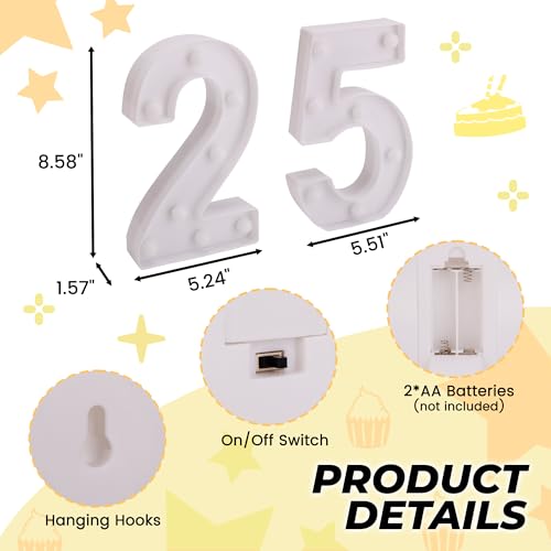 Image of LED Light Up Numbers, Marquee Number Sign for 25th Birthday Decor(25) | Battery Powered LED Lighted Numbers, Marquee Light Up Sign for Birthday Party Centerpieces Home Wall Decor Night Light