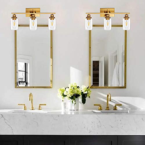 Banato Lighting 3 Lights Brass Vanity Lights Over Mirror Indoor Wall Light With Clear Glass Shade Industrial Bathroom Lighting Fixtures Modern Wall Mount Lamp thumb #1