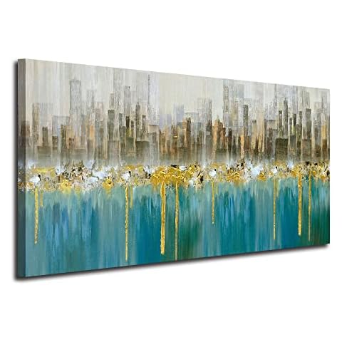 Ardemy Teal Abstract Cityscape Canvas Wall Art Cover