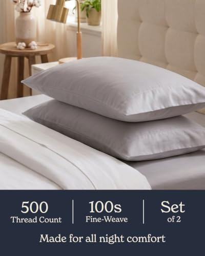 Image of Beckham Hotel Collection King Pillow Cases Set of 2, Cool Touch Sateen Pillowcases, 500TC Cotton, Silky Smooth & Soft, Open End, Light Gray