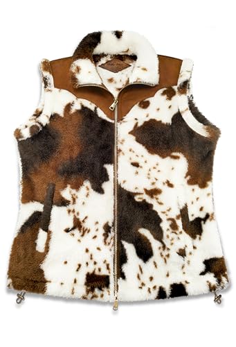 Women's Fuzzy Cow Print Vest Cozy Lightweight Sherpa Fleece Vest for Women Sleeveless Outerwear with Pockets