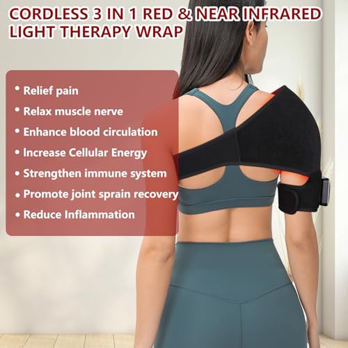 TUOYR Cordless Red Light Therapy for Shoulder Pain Relief 4000mAh Battery Portable Wireless Near Infrared Light Therapy Devices Wearable Wrap for Arm Body Muscle Relax Treatment Pad