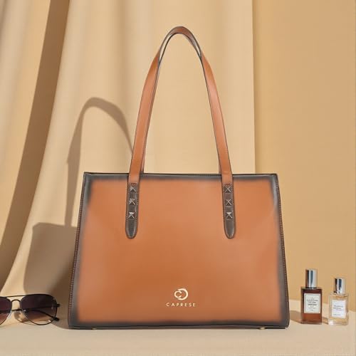 Image of Caprese Dee Large Laptop Compatible Tote Bag for Women with Multi Compartments | Stylish Shoulder Bag with Premium Metal Letter Logo | Perfect for Daily Use Work, Office & Professionals